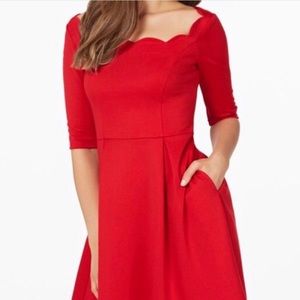 Brand new red dress with scalloped neckline